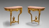 Pair of half-moon consoles by Henry Dasson