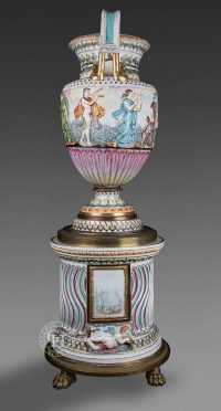 大型多彩瓷花瓶，基于 Sosibios 作品，由 Capodimonte 手工制造厂创作